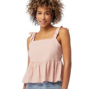 VIGOSS Sleeveless Tie Sleeve Peplum Top in Blush